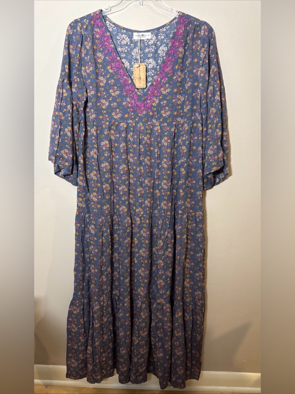 Natural Life Charlotte Embroidered Midi Dress Peasant Floral Blooms Boho Medium